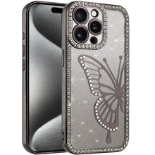 For iPhone 15 Pro Max Case Large Bling Butterfly Glitter Case + 2 Tempered Glass