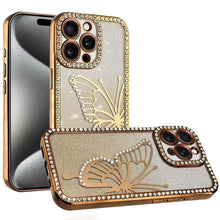 For iPhone 15 Pro Max Case Large Bling Butterfly Glitter Case + 2 Tempered Glass