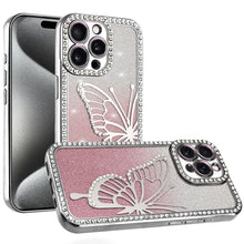 For iPhone 15 Pro Max Case Large Bling Butterfly Glitter Case + 2 Tempered Glass
