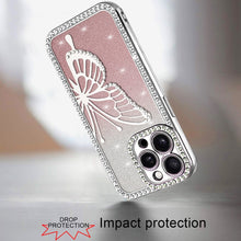 For iPhone 15 Pro Max Case Large Bling Butterfly Glitter Case + 2 Tempered Glass