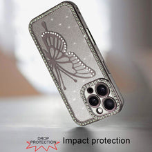 For iPhone 16 PRO MAX Case Large Bling Butterfly Glitter Case + Tempered Glass