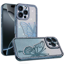 For iPhone 16 PRO MAX Case Large Bling Butterfly Glitter Case + Tempered Glass