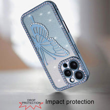 For iPhone 16 PRO MAX Case Large Bling Butterfly Glitter Case + Tempered Glass