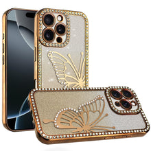 For iPhone 16 PRO MAX Case Large Bling Butterfly Glitter Case + Tempered Glass