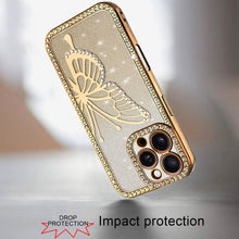 For iPhone 16 PRO MAX Case Large Bling Butterfly Glitter Case + Tempered Glass