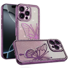 For iPhone 16 PRO MAX Case Large Bling Butterfly Glitter Case + Tempered Glass
