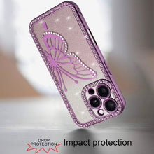 For iPhone 16 PRO MAX Case Large Bling Butterfly Glitter Case + Tempered Glass