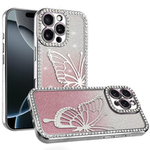 For iPhone 16 PRO MAX Case Large Bling Butterfly Glitter Case + Tempered Glass