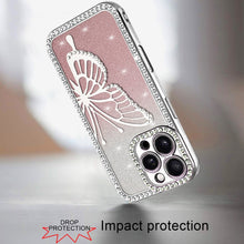 For iPhone 16 PRO MAX Case Large Bling Butterfly Glitter Case + Tempered Glass