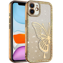 For iPhone 11 6.1 in. Case Large Bling Butterfly Glitter Case + Tempered Glass