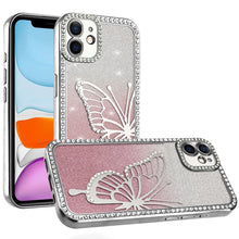 For iPhone 11 6.1 in. Case Large Bling Butterfly Glitter Case + Tempered Glass