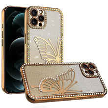 For iPhone 12 Pro Max Case Large Bling Butterfly Glitter Case + Tempered Glass