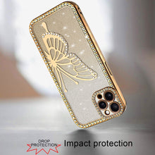 For iPhone 12 Pro Max Case Large Bling Butterfly Glitter Case + Tempered Glass