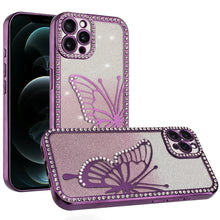 For iPhone 12 Pro Max Case Large Bling Butterfly Glitter Case + Tempered Glass