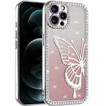 For iPhone 12 Pro Max Case Large Bling Butterfly Glitter Case + Tempered Glass