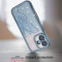 For iPhone 16 6.1inch Case Large Bling Butterfly Glitter Cover + Tempered Glass