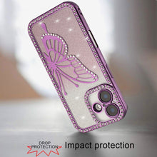 For iPhone 16 6.1inch Case Large Bling Butterfly Glitter Cover + Tempered Glass