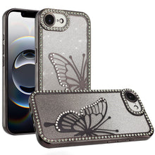 For iPhone 16e Case Large Bling Butterfly Glitter Phone Cover + Tempered Glass