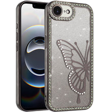 For iPhone 16e Case Large Bling Butterfly Glitter Phone Cover + Tempered Glass