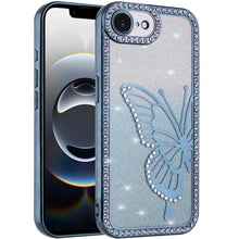 For iPhone 16e Case Large Bling Butterfly Glitter Phone Cover + Tempered Glass