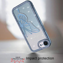 For iPhone 16e Case Large Bling Butterfly Glitter Phone Cover + Tempered Glass