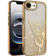 For iPhone 16e Case Large Bling Butterfly Glitter Phone Cover + Tempered Glass