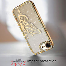 For iPhone 16e Case Large Bling Butterfly Glitter Phone Cover + Tempered Glass