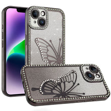 For iPhone 13/14 Case Large Bling Butterfly Glitter Phone Cover + Tempered Glass