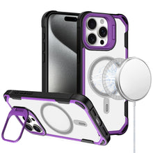 For iPhone 15 Pro Max Case Rugged Magnetic Circle Lens Stand + 2 Tempered Glass