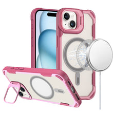 For iPhone 15 Case Rugged Magnetic Circle Rear Lens Stand + 2 Tempered Glass