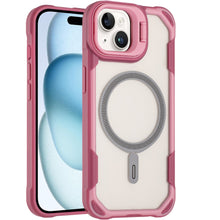 For iPhone 15 Case Rugged Magnetic Circle Rear Lens Stand + 2 Tempered Glass