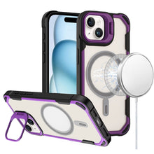 For iPhone 15 Case Rugged Magnetic Circle Rear Lens Stand + 2 Tempered Glass