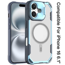 For iPhone 16 6.1inch Case Rugged Magnetic Circle Lens Stand + Tempered Glass