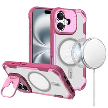For iPhone 16 6.1inch Case Rugged Magnetic Circle Lens Stand + Tempered Glass