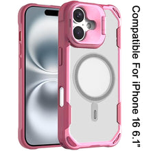 For iPhone 16 6.1inch Case Rugged Magnetic Circle Lens Stand + Tempered Glass