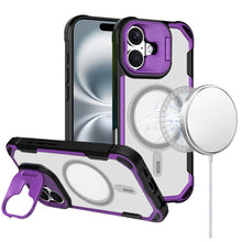 For iPhone 16 6.1inch Case Rugged Magnetic Circle Lens Stand + Tempered Glass
