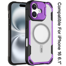 For iPhone 16 6.1inch Case Rugged Magnetic Circle Lens Stand + Tempered Glass