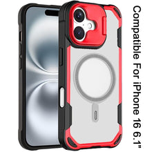 For iPhone 16 6.1inch Case Rugged Magnetic Circle Lens Stand + Tempered Glass