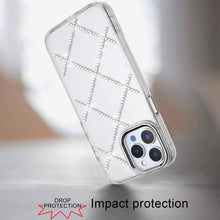 For iPhone 11 Pro Max Case Gem Bling Diamond Pattern Cover + Tempered Glass