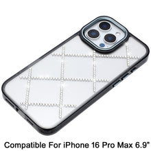 For iPhone 16 PRO MAX Case Gem Bling Diamond Pattern Cover + Tempered Glass