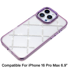 For iPhone 16 PRO MAX Case Gem Bling Diamond Pattern Cover + Tempered Glass