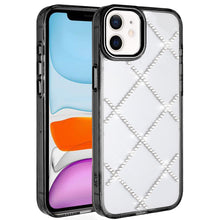 For iPhone 11 6.1 in. Case Gem Bling Diamond Pattern Cover + Tempered Glass