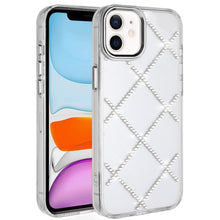 For iPhone 11 6.1 in. Case Gem Bling Diamond Pattern Cover + Tempered Glass