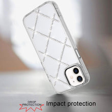 For iPhone 11 6.1 in. Case Gem Bling Diamond Pattern Cover + Tempered Glass