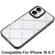For iPhone 16 6.1inch Case Gem Bling Diamond Pattern Cover + Tempered Glass