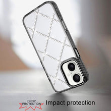 For iPhone 16 6.1inch Case Gem Bling Diamond Pattern Cover + Tempered Glass