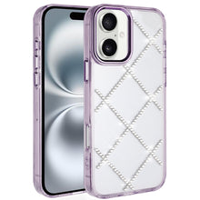 For iPhone 16 6.1inch Case Gem Bling Diamond Pattern Cover + Tempered Glass