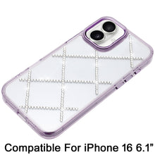For iPhone 16 6.1inch Case Gem Bling Diamond Pattern Cover + Tempered Glass