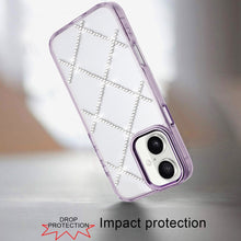 For iPhone 16 6.1inch Case Gem Bling Diamond Pattern Cover + Tempered Glass