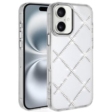 For iPhone 16 6.1inch Case Gem Bling Diamond Pattern Cover + Tempered Glass